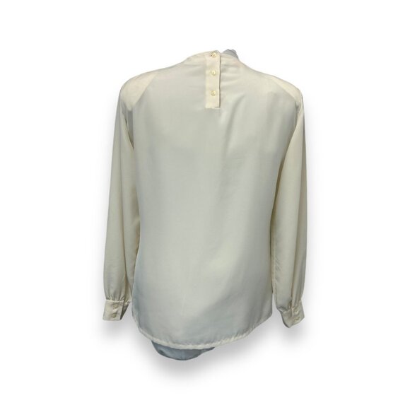 VTG Cream Long Sleeve Dressy Blouse With Back Button Closure & High Neck - Picture 3 of 8